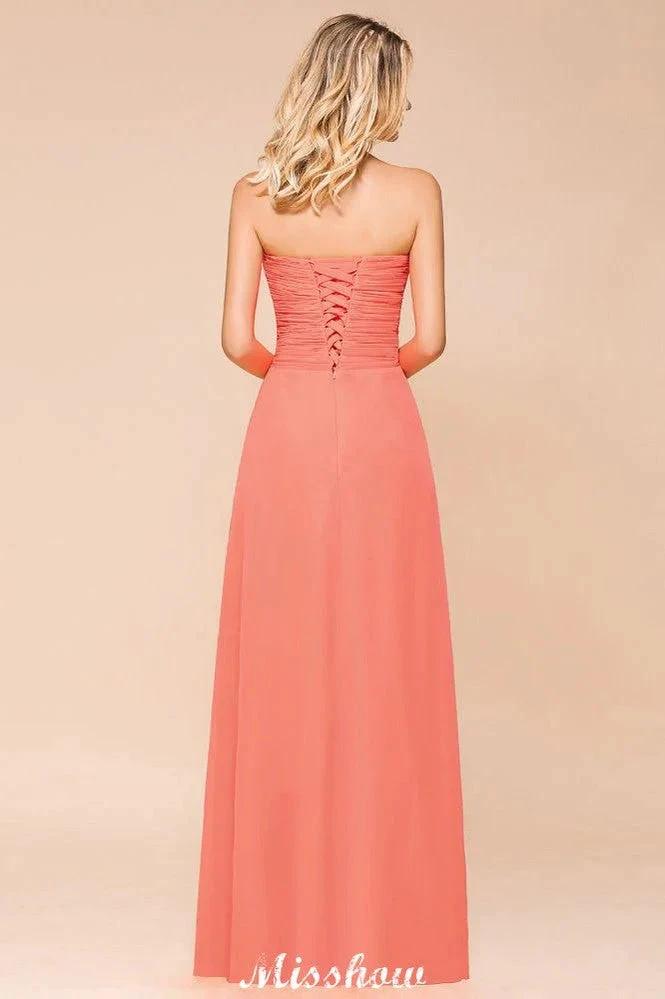 Sweetheart Strapless Ruffle Bridesmaid Dress Chiffon Long Maid of Honor Dress (ZD12953)