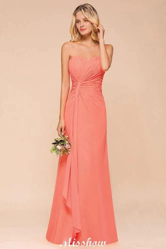 Sweetheart Strapless Ruffle Bridesmaid Dress Chiffon Long Maid of Honor Dress (ZD12953)