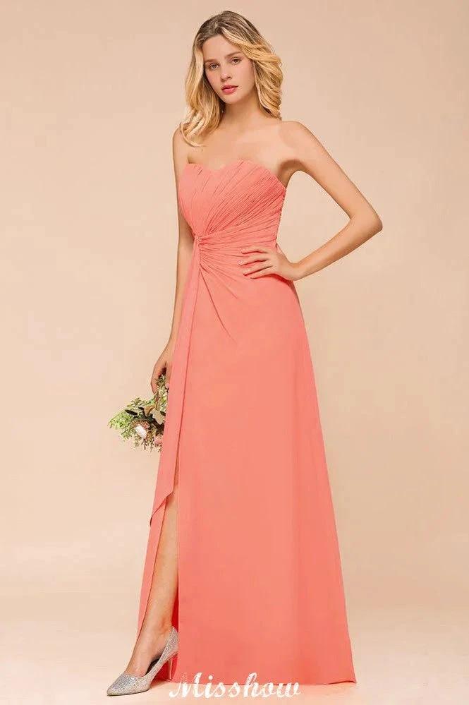 Sweetheart Strapless Ruffle Bridesmaid Dress Chiffon Long Maid of Honor Dress (ZD12953)