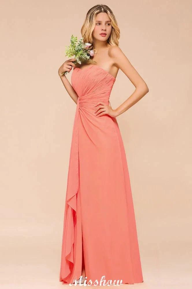 Sweetheart Strapless Ruffle Bridesmaid Dress Chiffon Long Maid of Honor Dress (ZD12953)