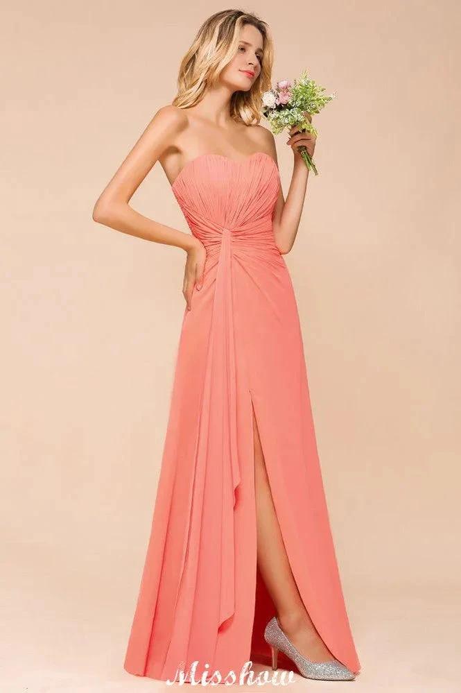 Sweetheart Strapless Ruffle Bridesmaid Dress Chiffon Long Maid of Honor Dress (ZD12953)
