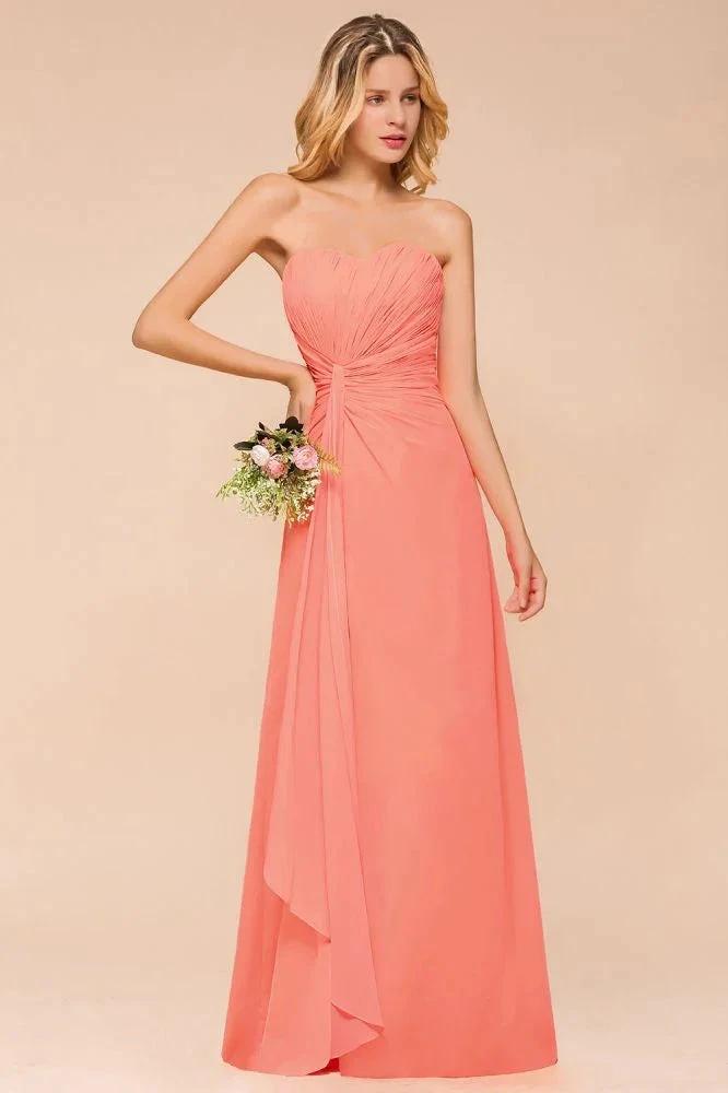 Sweetheart Strapless Ruffle Bridesmaid Dress Chiffon Long Maid of Honor Dress (ZD12953)