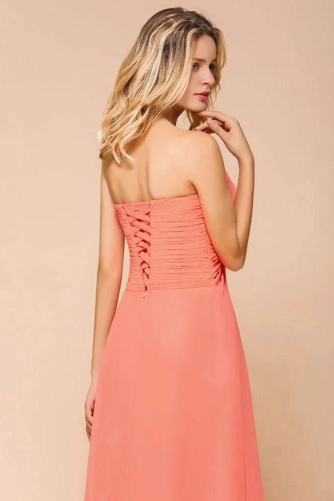 Sweetheart Strapless Ruffle Bridesmaid Dress Chiffon Long Maid of Honor Dress (ZD12953)
