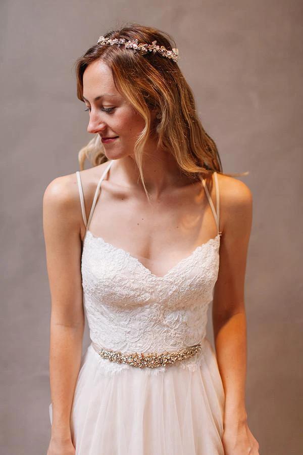 Sweetheart Straps White Chiffon Wedding Dress with Beading PG 202 (ZD16347)
