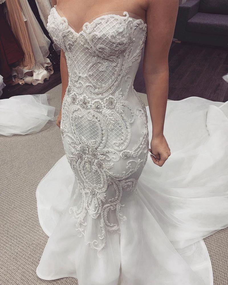 Sweetheart Stunning Lace Mermaid Buttons Wedding Dress (ZD13818)