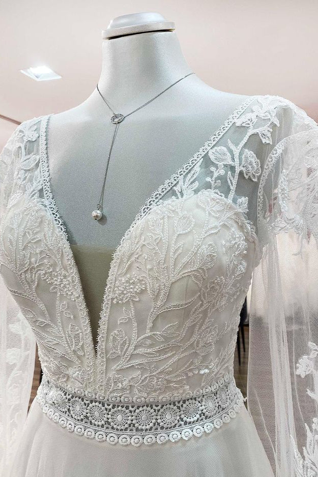 Sweetheart Tulle Beadings Lace Appliques Wedding Dresses With Long Sleeves (ZD17543)