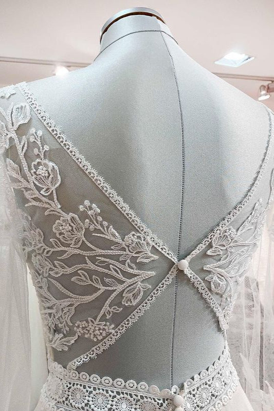 Sweetheart Tulle Beadings Lace Appliques Wedding Dresses With Long Sleeves (ZD17543)