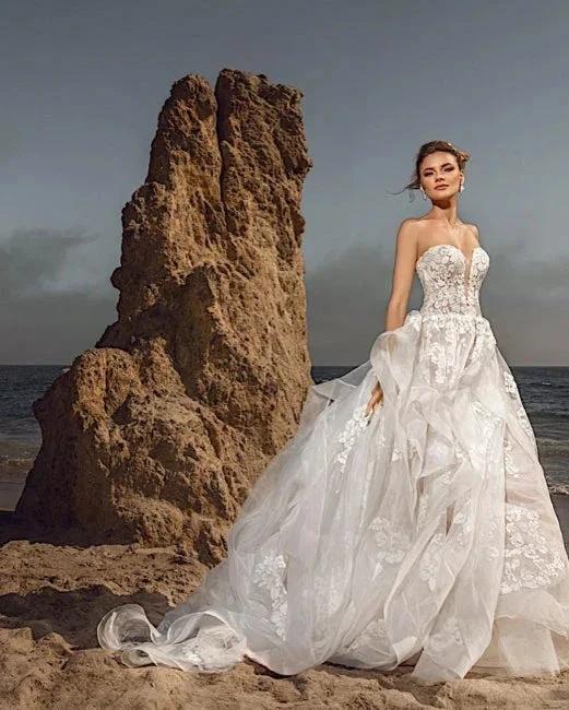 Sweetheart Tulle Floral Wedding Dress Sleeveless Aline Bridal Dress (ZD14758)