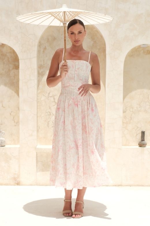 Tasmin Midi Dress - Pink Print