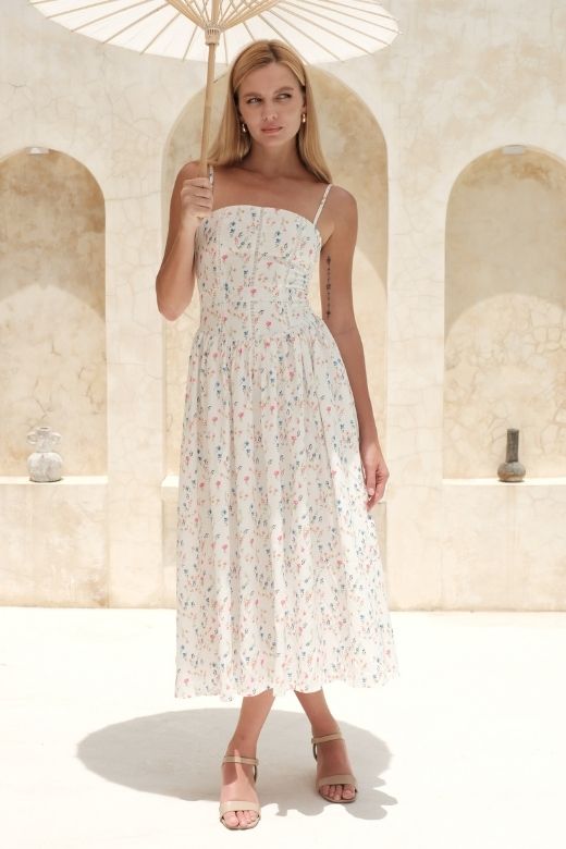 Tasmin Midi Dress - White Print