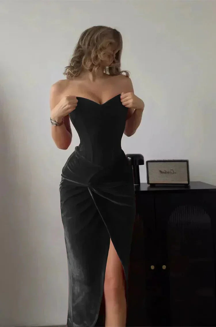 Verónica Sexy Strapless Slit Dress for Women Wardrobe Essential