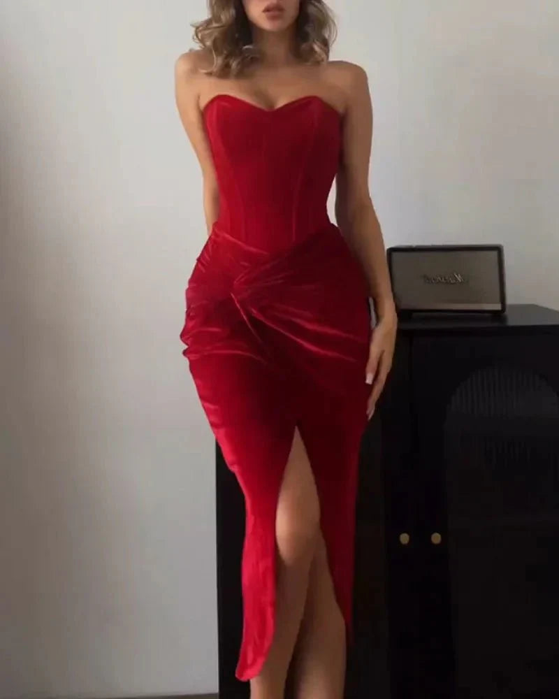 Verónica Sexy Strapless Slit Dress for Women Wardrobe Essential