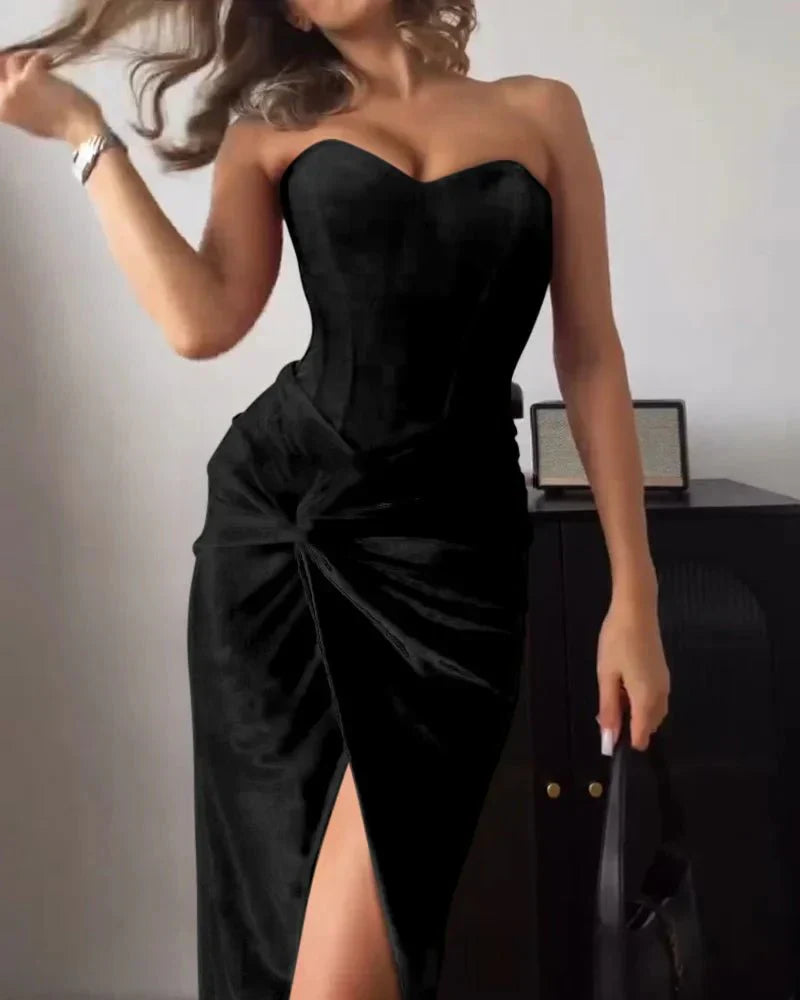 Verónica Sexy Strapless Slit Dress for Women Wardrobe Essential