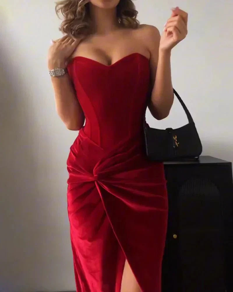 Verónica Sexy Strapless Slit Dress for Women Wardrobe Essential