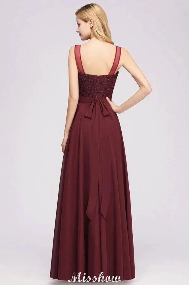 Tulle Lace Beadings Jewel Sleeveless Floor-Length Bridesmaid Dresses A-Line Chiffon Tulle Party Dress (ZD12881)