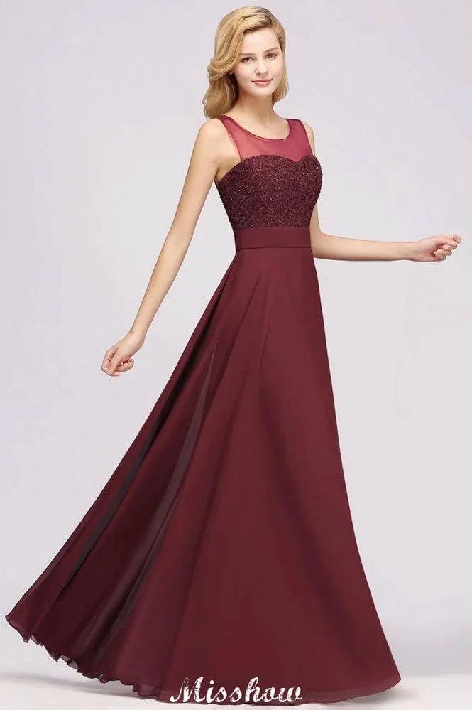 Tulle Lace Beadings Jewel Sleeveless Floor-Length Bridesmaid Dresses A-Line Chiffon Tulle Party Dress (ZD12881)