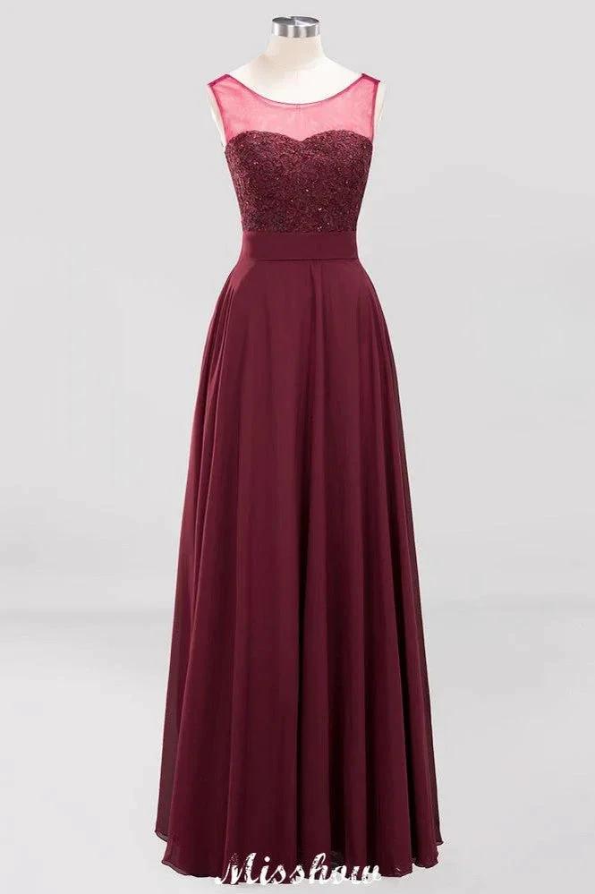 Tulle Lace Beadings Jewel Sleeveless Floor-Length Bridesmaid Dresses A-Line Chiffon Tulle Party Dress (ZD12881)