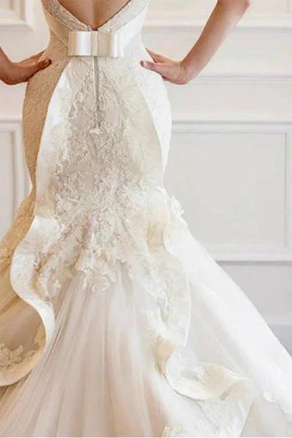 Tulle Mermaid Wedding Dress With Lace Appliques (ZD15397)