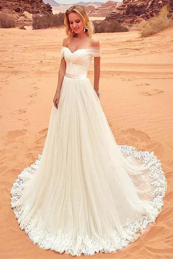 Tulle Off-the-shoulder Neckline Wedding Dress With Lace Appliques (ZD16328)