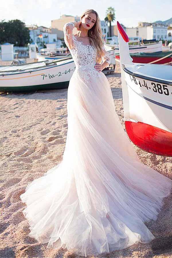 Tulle Scoop Neckline A-line Wedding Dress With Lace Appliques (ZD16038)