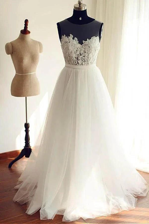 Tulle Scoop Neckline A-line Wedding Dresses With Lace Appliques (ZD15418) - VelvetHem