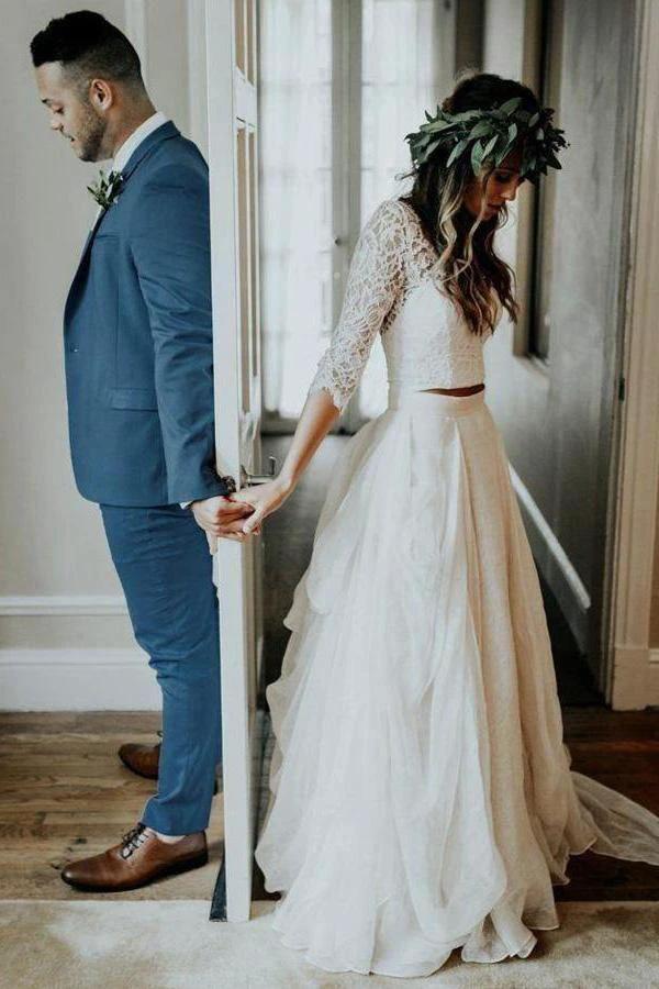 Two Piece 3/4 Sleeve Chiffon Wedding Dresses Wedding Dress (ZD16029)