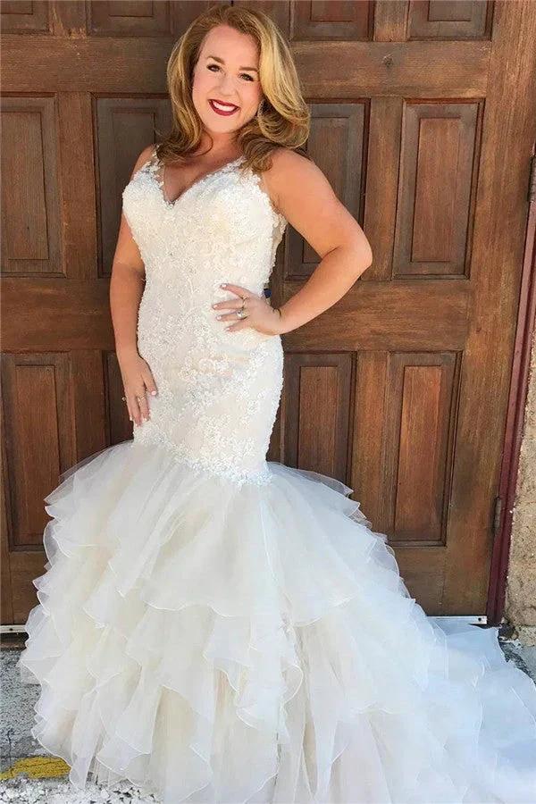 V-Neck Mermaid Sleeveless Beach Wedding Dress (ZD13806)