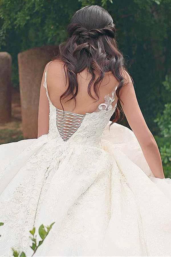 V-neck Neckline Ball Gown Wedding Dresses With Lace Appliques (ZD15412)
