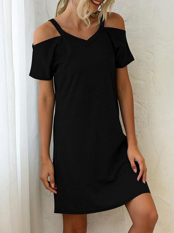 V Neck Off The Shoulder Short Sleeve Loose Dress