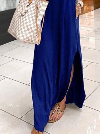 V Neck Short Sleeve Casual Pocket Dress