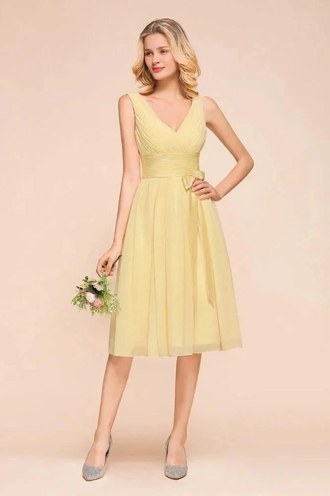 V-Neck Sleeveless A-line Mini Dress Ankle Length Bridesmaid Dress by misshow.com