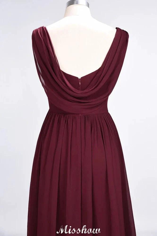 V-Neck Sleeveless Floor-Length Bridesmaid Dress Aline Ruffles Chiffon Party Gown (ZD12911)