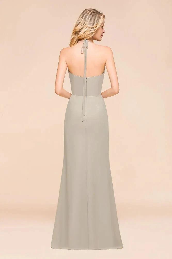 V-Neck Spaghetti Floor Length Folds Bridesmaid Dress (ZD12973)