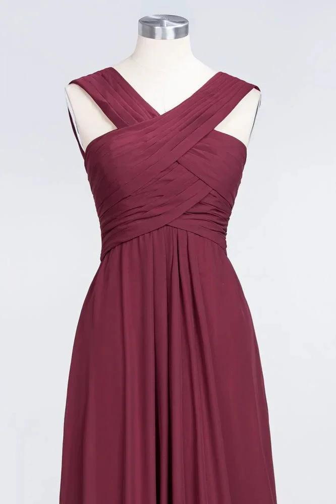 V-Neck Straps Sleeveless Floor-Length Bridesmaid Dress with Ruffles (ZD13103)