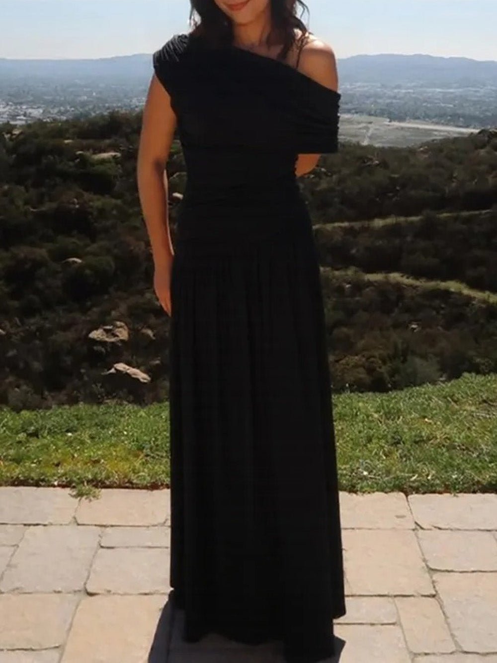 Valencia One-Shoulder Pleated Maxi Dress