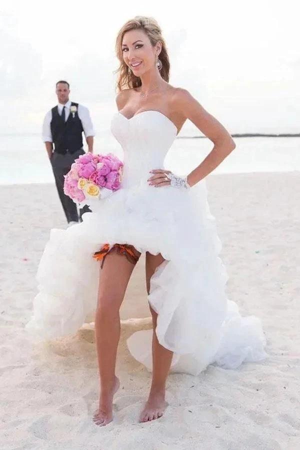 Vintage High Low Beach Weddign Dresses Strapless White Wedding Dresses (ZD15398)