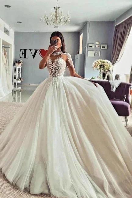 Vintage Jewel Long Sleeves Lace A-Line Tulle Wedding Dresses (ZD16525)