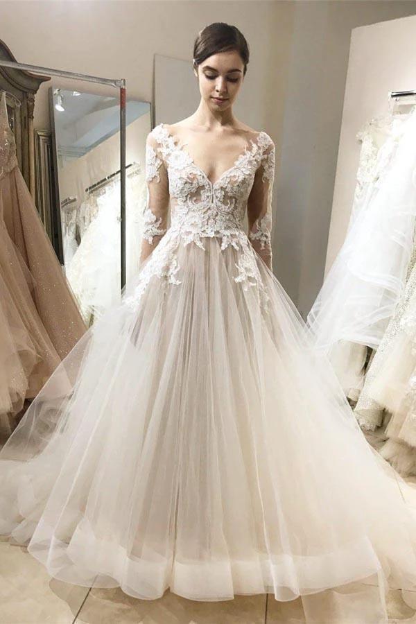 Vintage Lace Wedding Dresses Ball Gown with Long Sleeves (ZD15389)