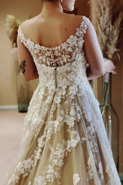 Vintage Long A-line Lace Wedding Dresses With Train (ZD14910)