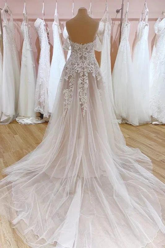 Vintage Long A-Line Off-the-Shoulder Sweetheart Backless Tulle Wedding Dress (ZD15236)