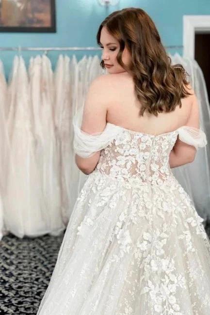 Vintage Off-the-shoulder Sleeveless A-Line Lace Wedding Gowns (ZD14981)