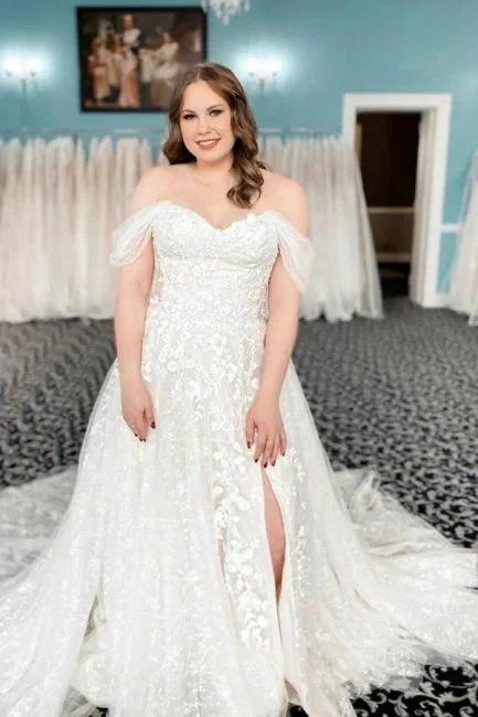 Vintage Off-the-shoulder Sleeveless A-Line Lace Wedding Gowns (ZD14981)