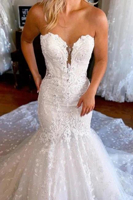 Vintage Sweetheart Lace Sleeveless Mermaid Wedding Dress Bridal Gowns (ZD14589)