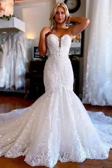 Vintage Sweetheart Lace Sleeveless Mermaid Wedding Dress Bridal Gowns (ZD14589)