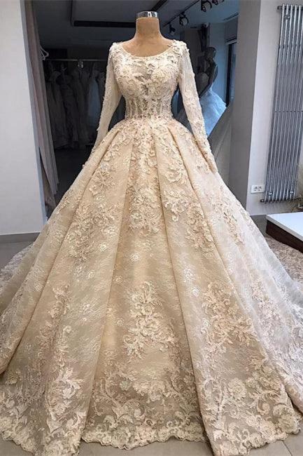 Vintage wedding dress with lace | Wedding dress with sleeves (ZD13915)