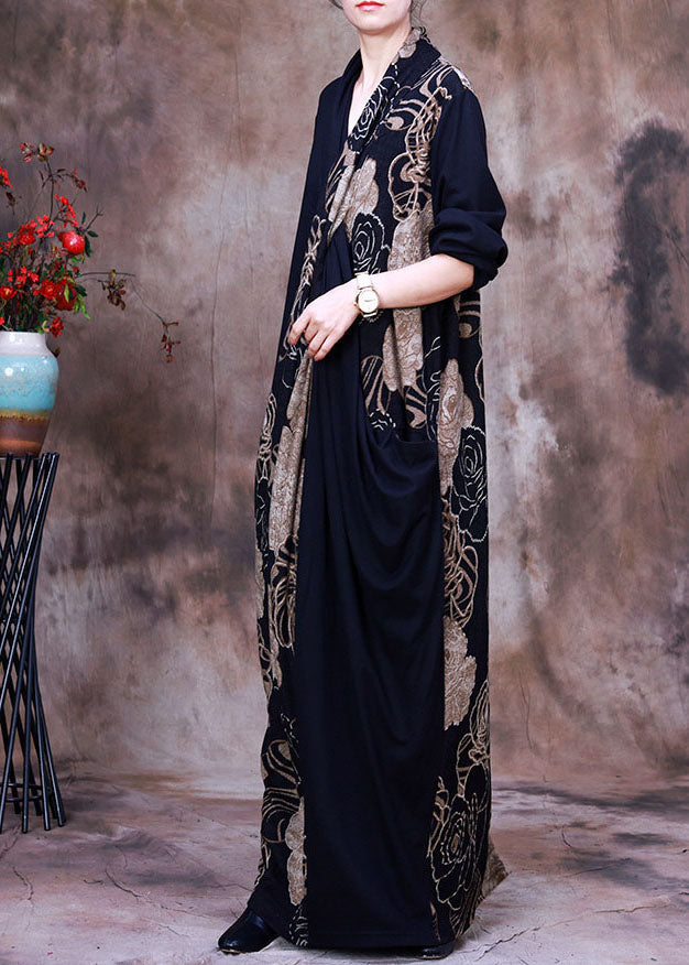 Vogue Colorblock Asymmetrical Print Chiffon long Dress Spring (Limited Stock)