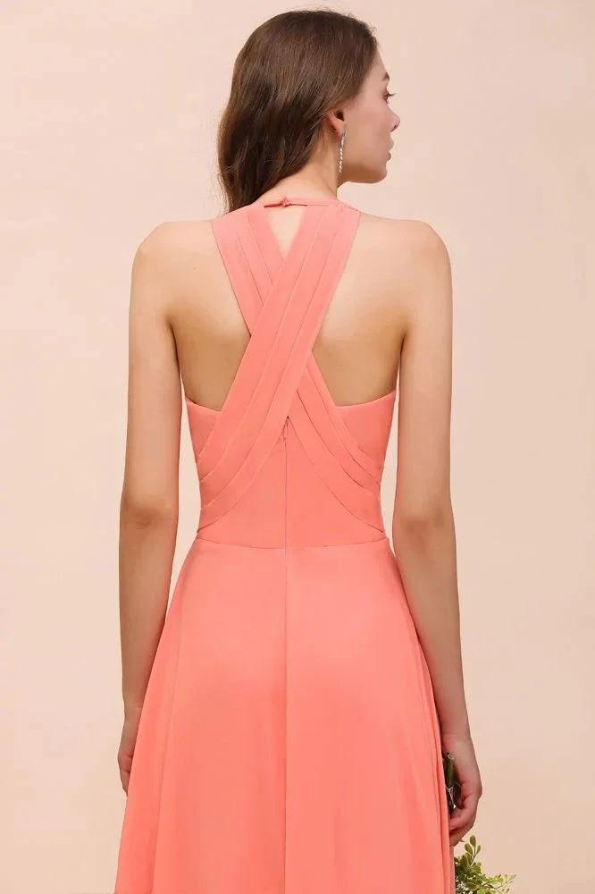 Watermelon Colorful Bridesmaid Maxi Dress Floor-Length V-Neck Maid of Honor Dress (ZD13015)