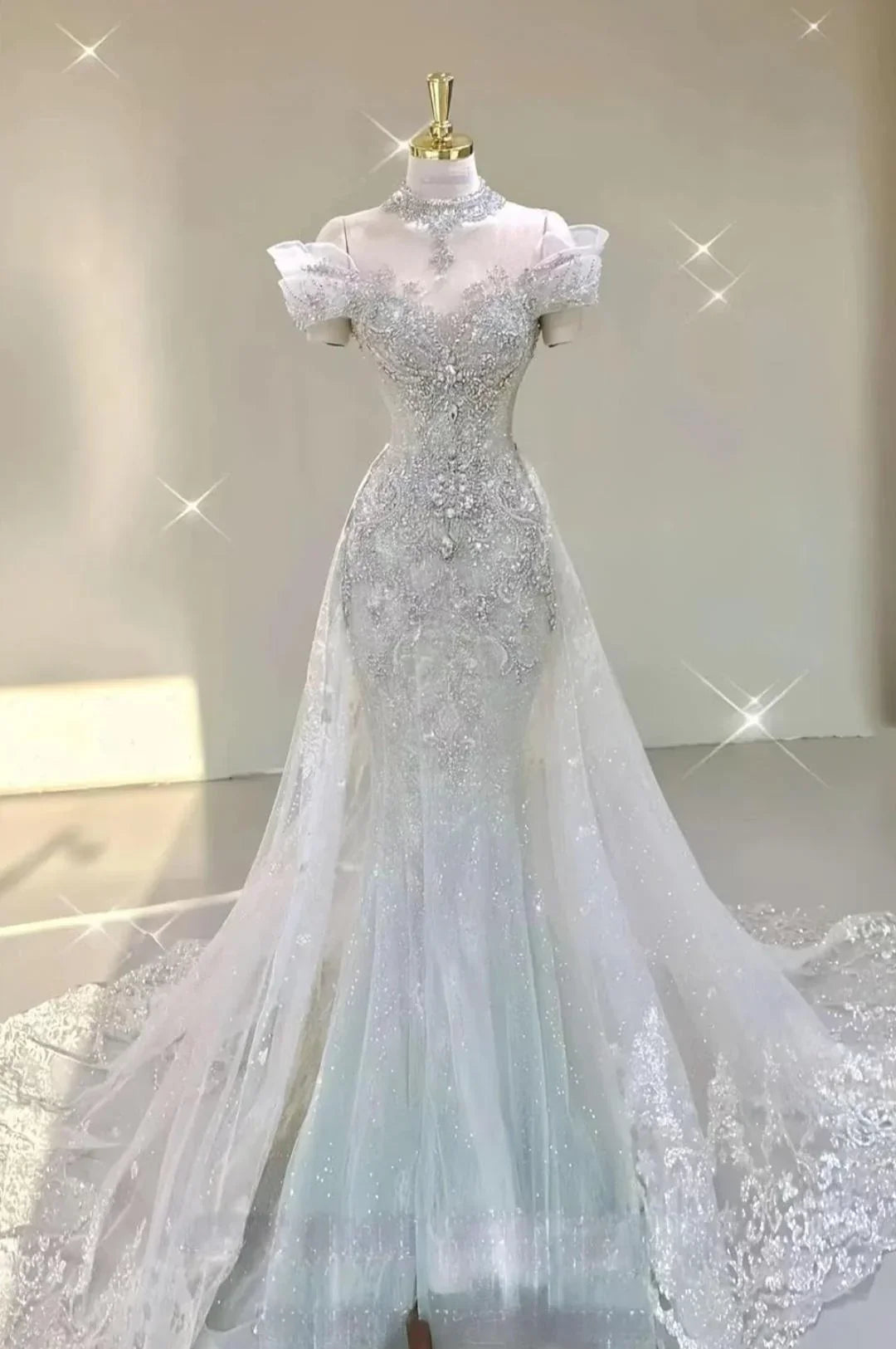 Vintage White Mermaid Off The Shoulder Sequin Long Wedding Dresses