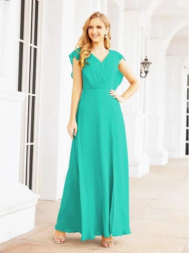 Women's Bridesmaid Dresses Chiffon Cape Formal Evening Party Prom Dress Open Back Gowns for Wedding Guests (ZD17019) - VelvetHem