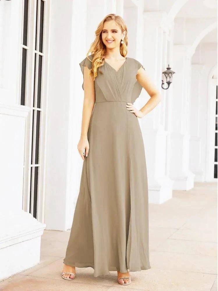 Women's Bridesmaid Dresses Chiffon Cape Formal Evening Party Prom Dress Open Back Gowns for Wedding Guests SEA28058 by numbersea